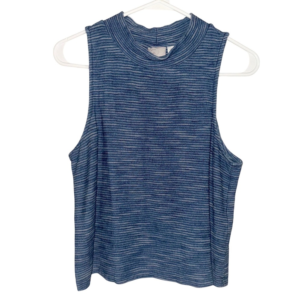 POSTMARK by Anthropologie‎ Mock Neck Striped Sleeveless Top Blue White Size S